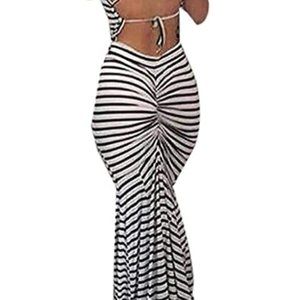 Bodycon Backless Long Maxi Dress in Zebra Stripes